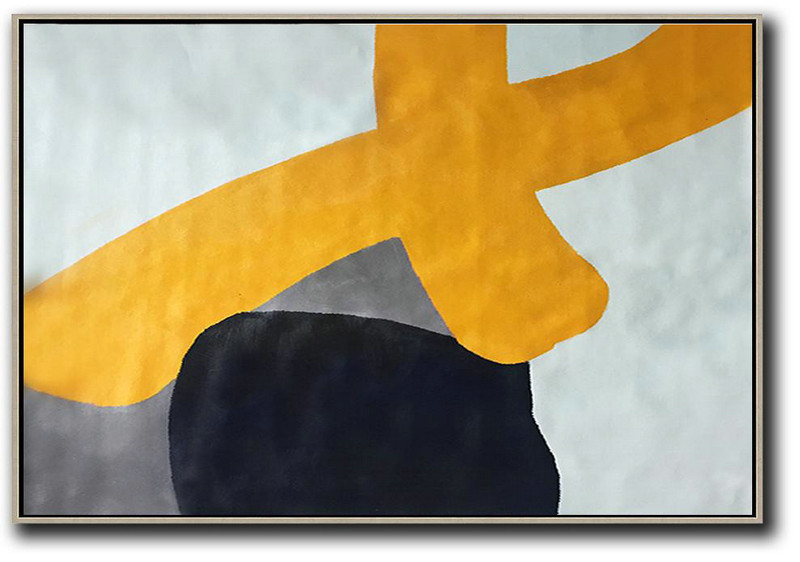 Large Abstract Wall Art,Oversized Horizontal Contemporary Art,Modern Canvas Art,White,Yellow,Grey,Black.Etc